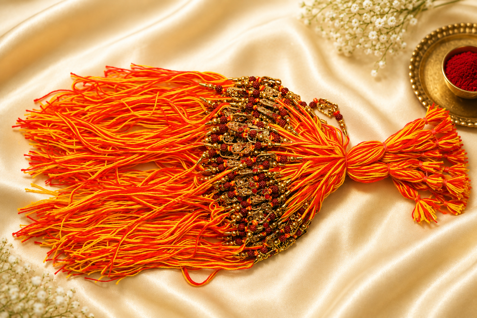 Orange Beaded Dori Rakhi