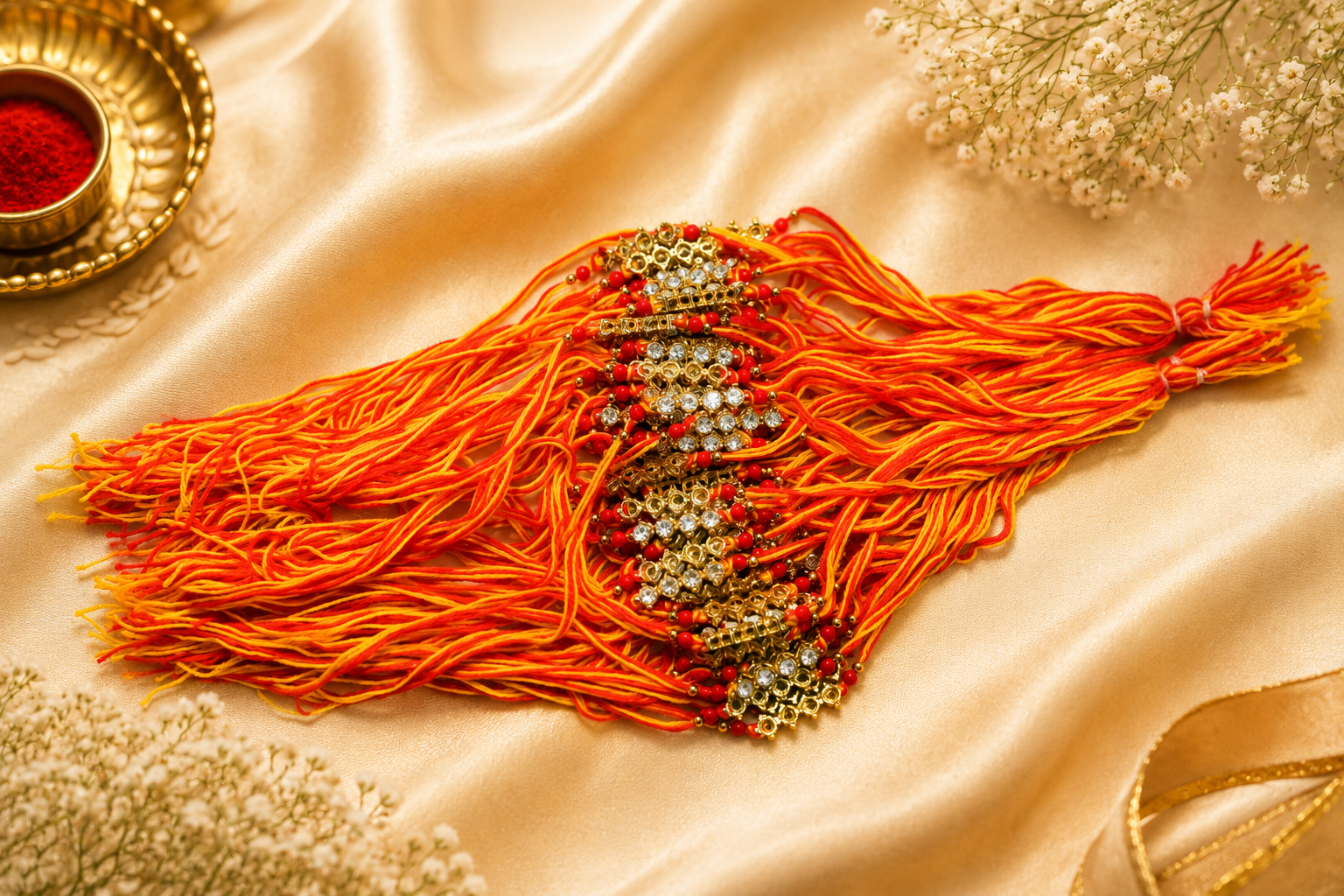 Orange Zari Beaded Rakhi
