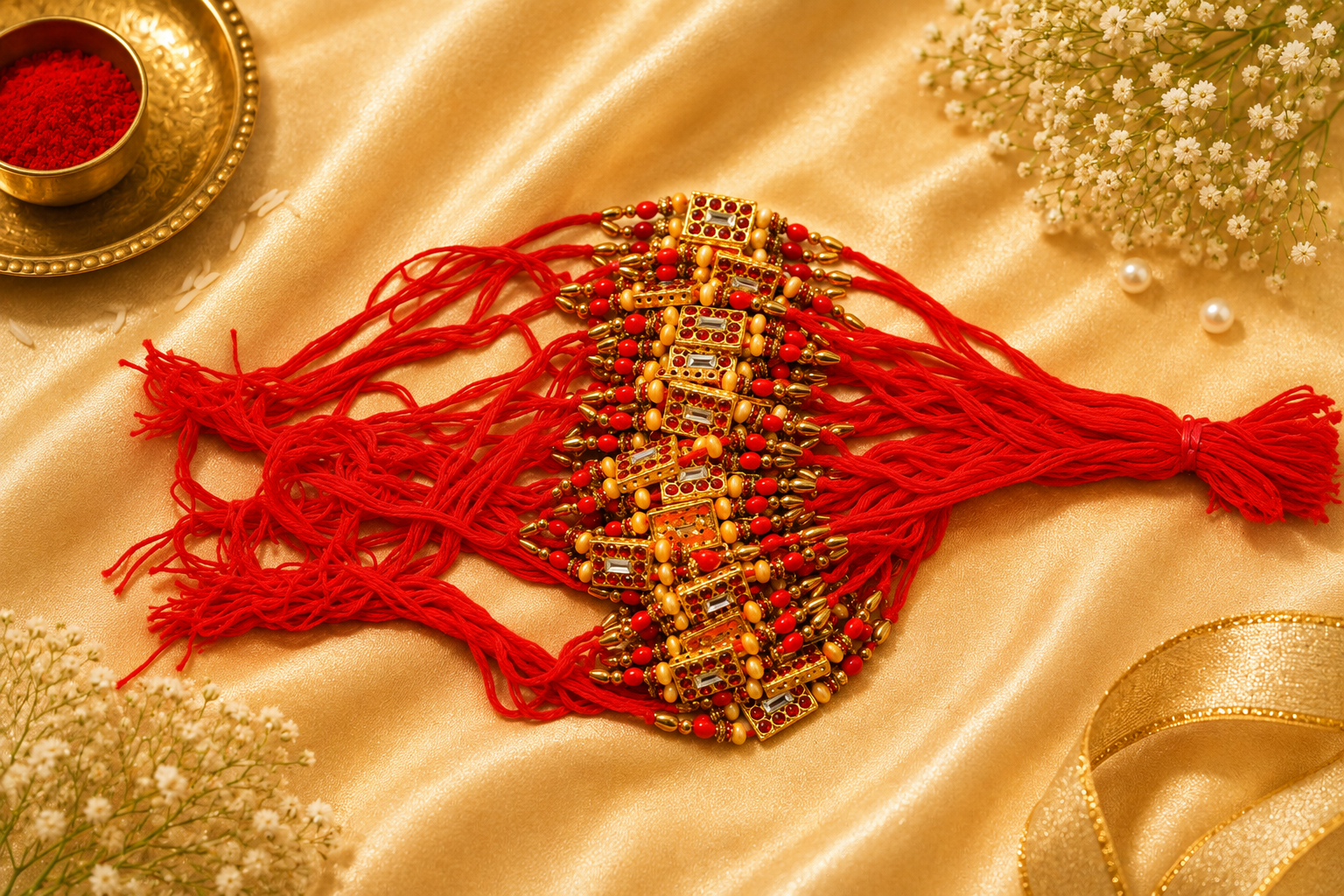 Red Zari Beaded Rakhi