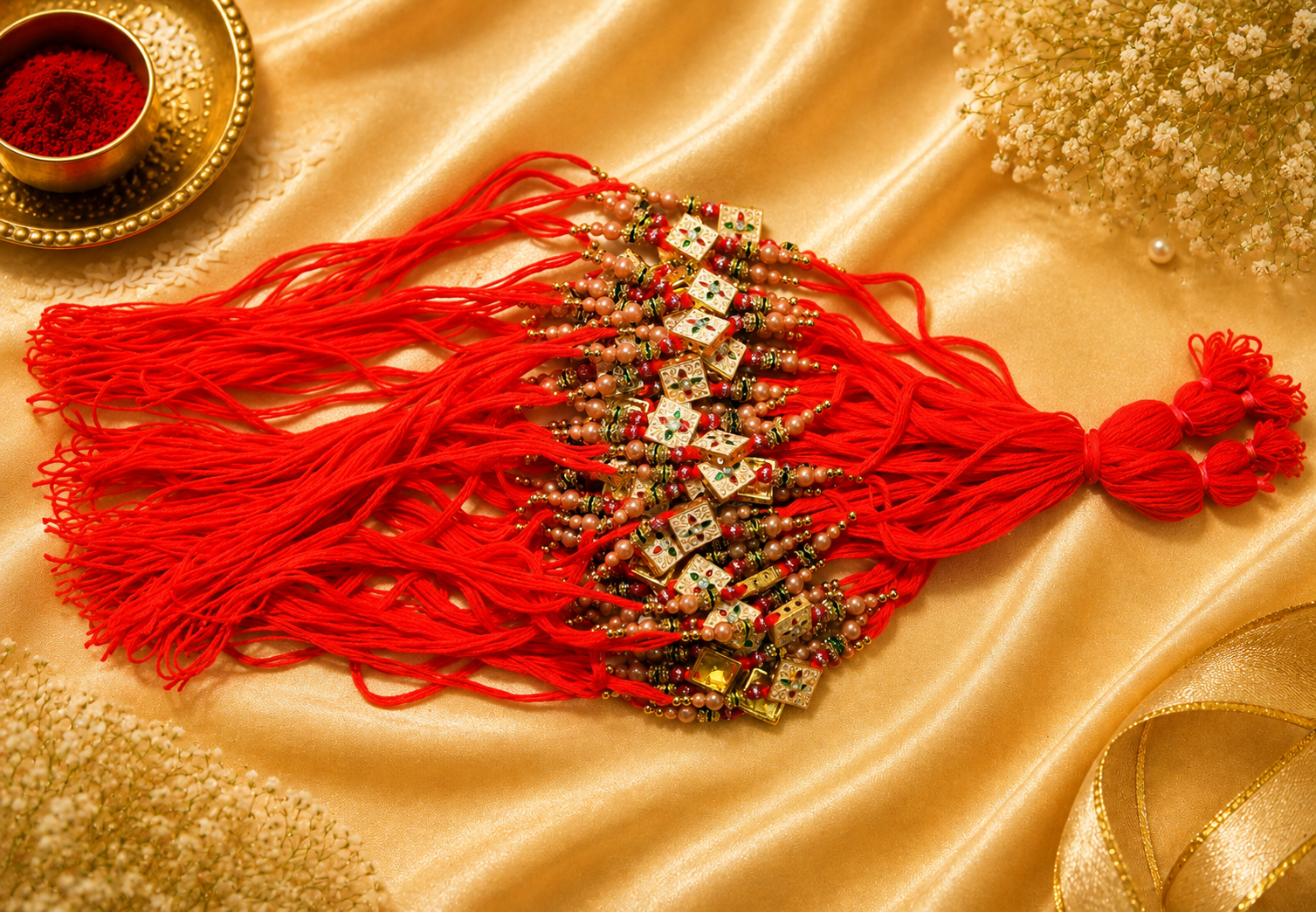 Red Beaded Dori Rakhi